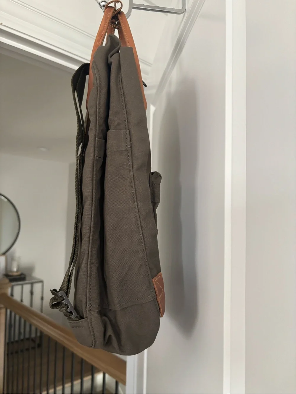 Kånken Leather-Handle Backpack in Dark Olive